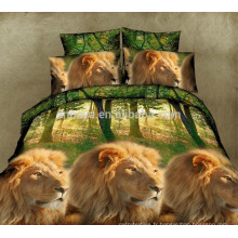 3D Lion King Design 100% polyester en microfibre Ensemble de draps Single Queen Size